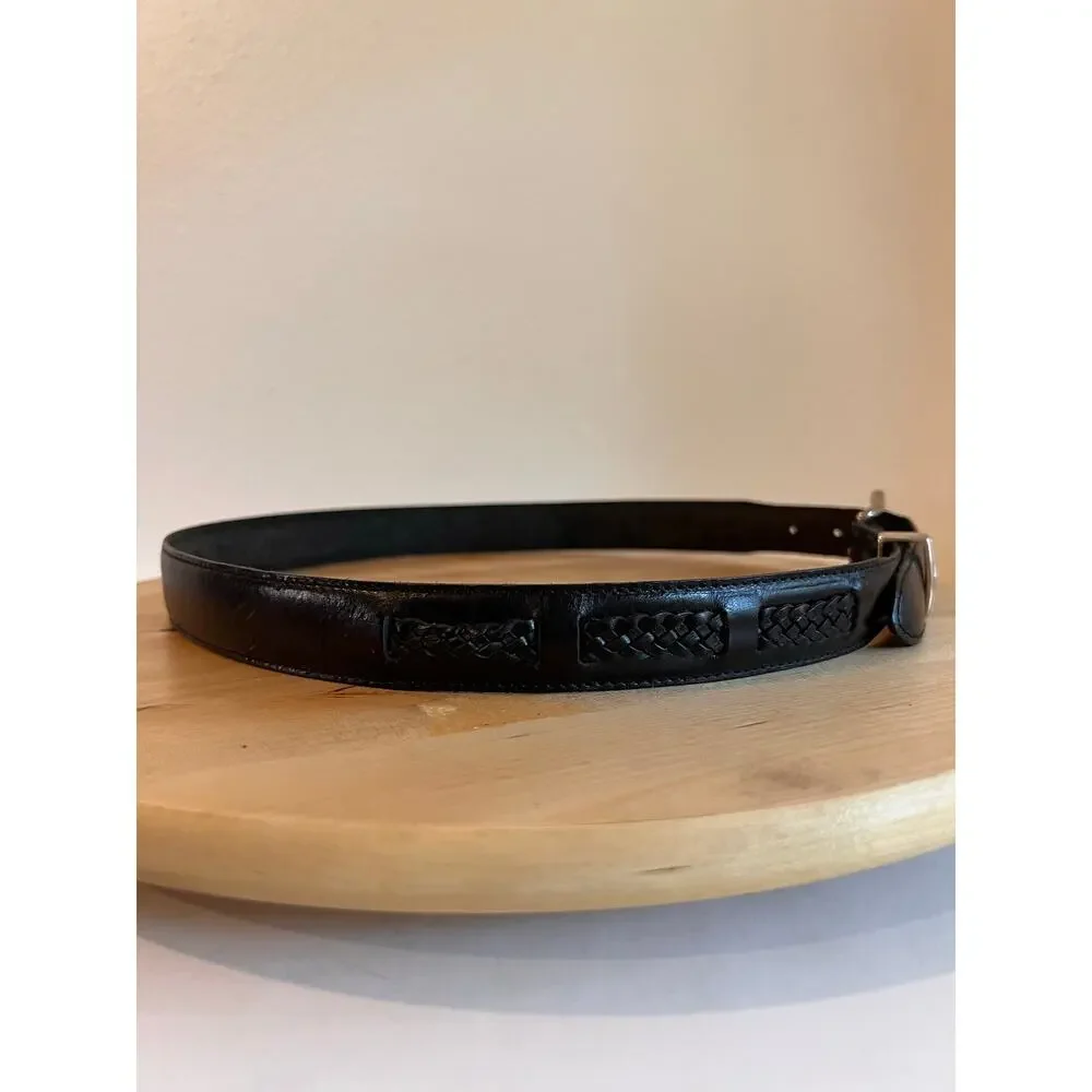 Vintage Full Grain Cowhide Argentina Silver Worn Buckle Braided Belt Size Large
